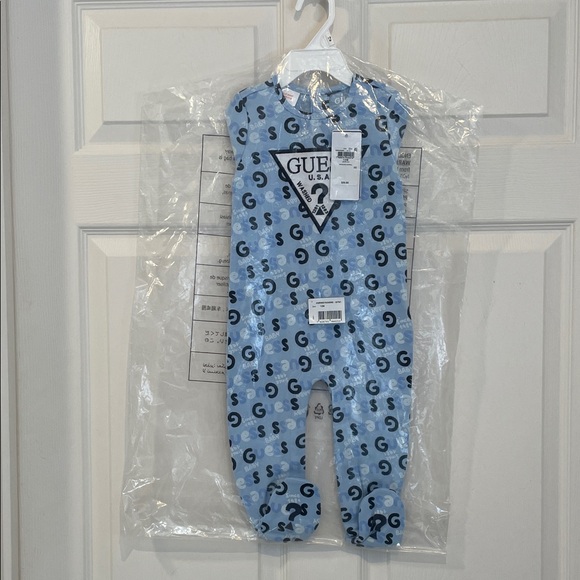 GUESS Unisex Baby Eco All Over Print Interlock Footed  Onesie  New with Tags - Picture 1 of 2
